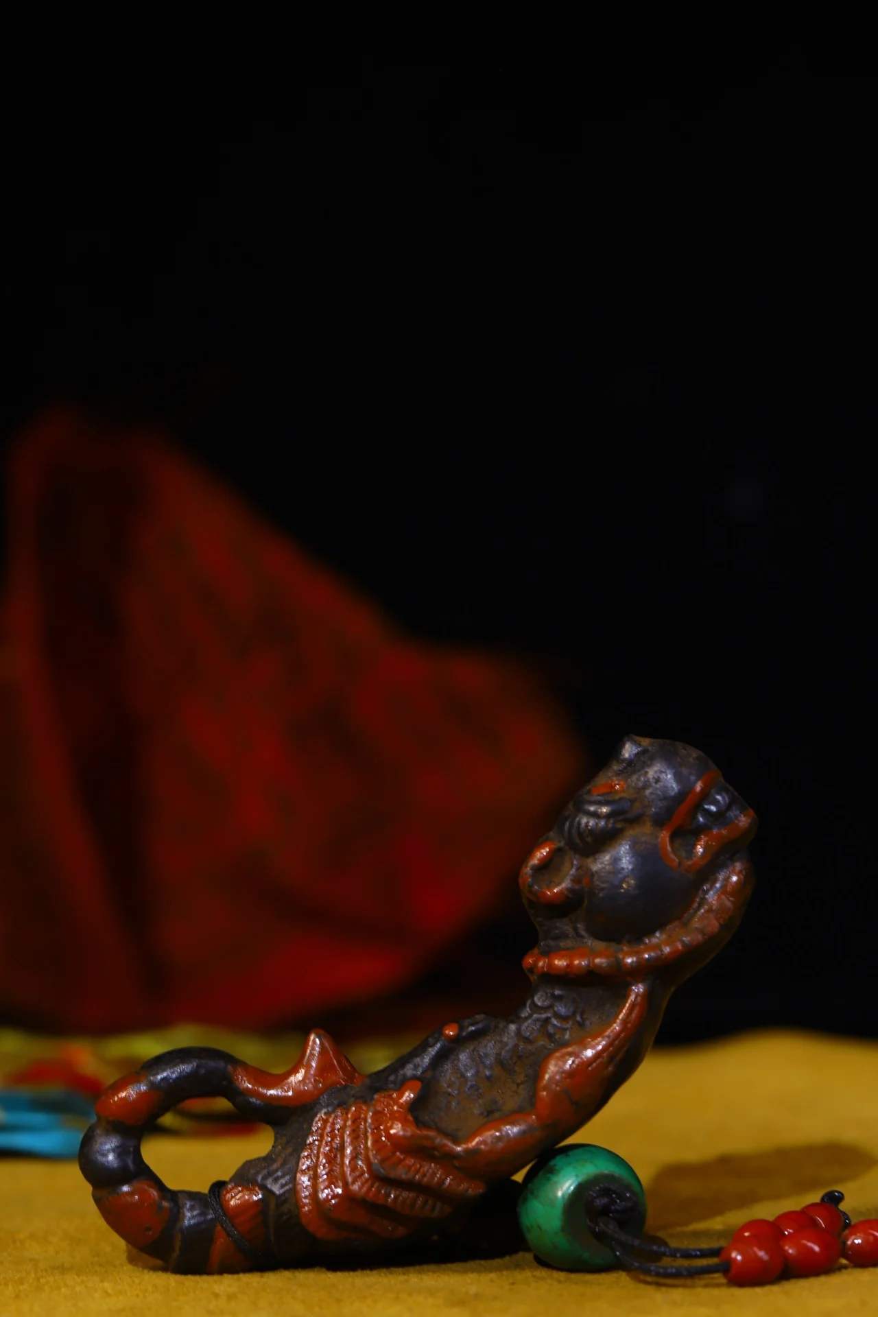 3”Tibetan Temple Collection Old Bronze Painted Giant sun god Scorpion tail Genital head Pendant amulet Town House Exorcism