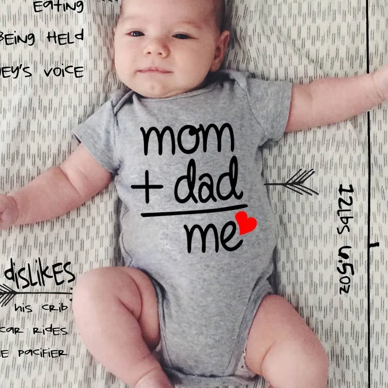 Mom Plus Dad Equals Me Summer Newborn Body Baby Clothes Boy Girl Kids Cotton Bodysuit Infant Funny Cute Jumpsuit Onesie Outfits