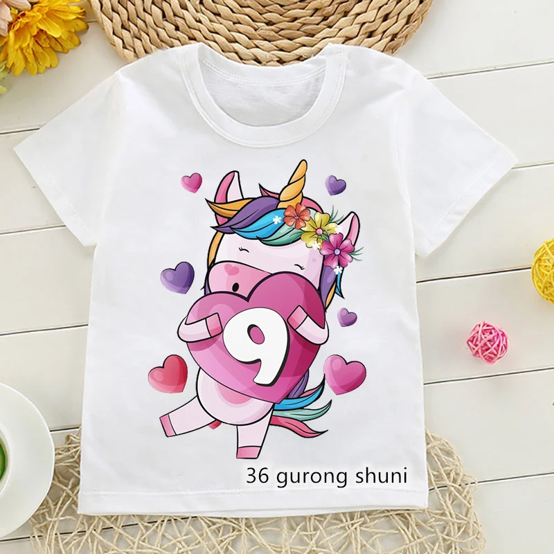 New Hot Sale Girl T-Shirt 4-15 Years Old Birthday Digital Printing Children'S Tshirt Fashion Baby Girl Tshirt Birthday Clothing