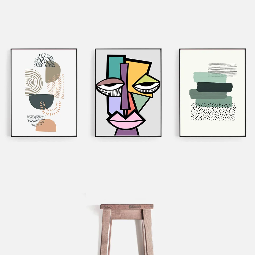 Wall Art Canvas Painting Abstract Geometry Face Art Prints Nordic Posters and Prints Wall Pictures for Room Decor