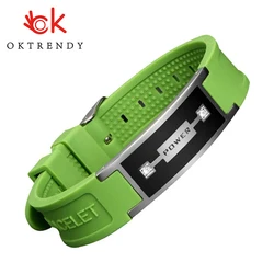 Magnetic Health Weight Loss Bracelets Stainless Steel Bracelet Men Crystal Wrist Band Green Silicone Sport Wristband Bangle