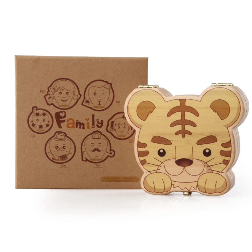Naughty Tiger ฟัน Keepsake กล่องฟัน Fairy ผู้ถือไม้ First Lost ฟันผลัดใบคอลเลกชันจัดเก็บ