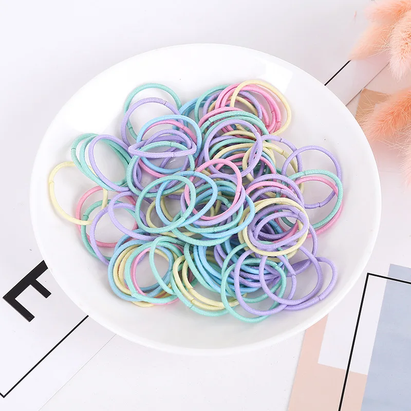 100 adet/grup 3CM saç aksesuarları kızlar lastik bantlar toka elastik saç bantları çocuklar bebek kafa bandı süslemeleri bağları sakız saç