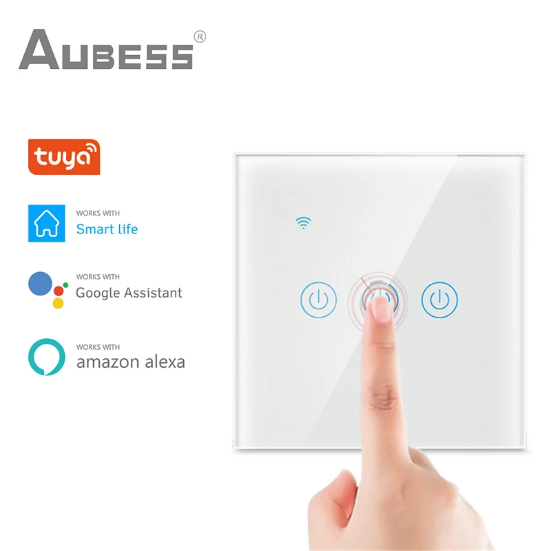 

AUBESS Tuya WiFi Smart Home Switch Works with No Neutral Wire 1/2/3/4 Gang EU Smart Light Switch Works With Alexa Google Home