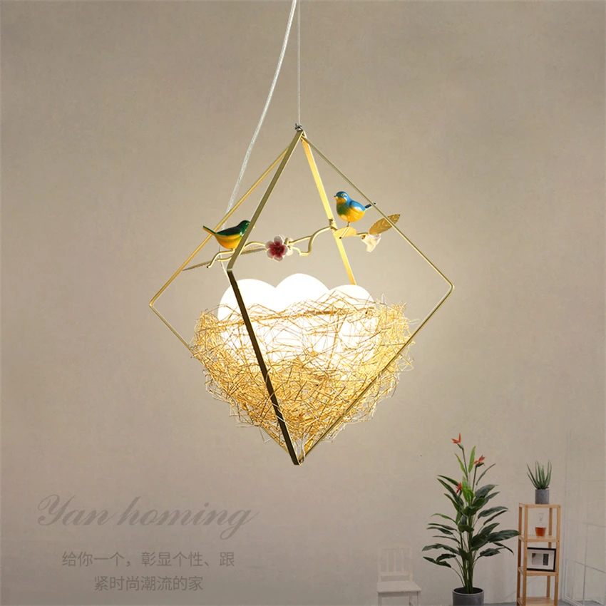 Nordic golden geometric bird's nest pendant lights restaurant lamps modern living room kitchen hanging lighting art study lights