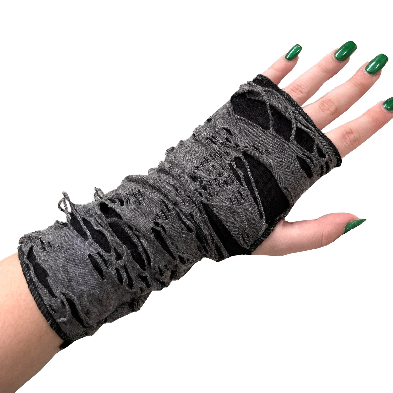 Guantes largos sin dedos para hombre y mujer, Manoplas de estilo Punk, gótico, negro, Ninja, con agujeros, para deporte, Jazz y discoteca, 1 par