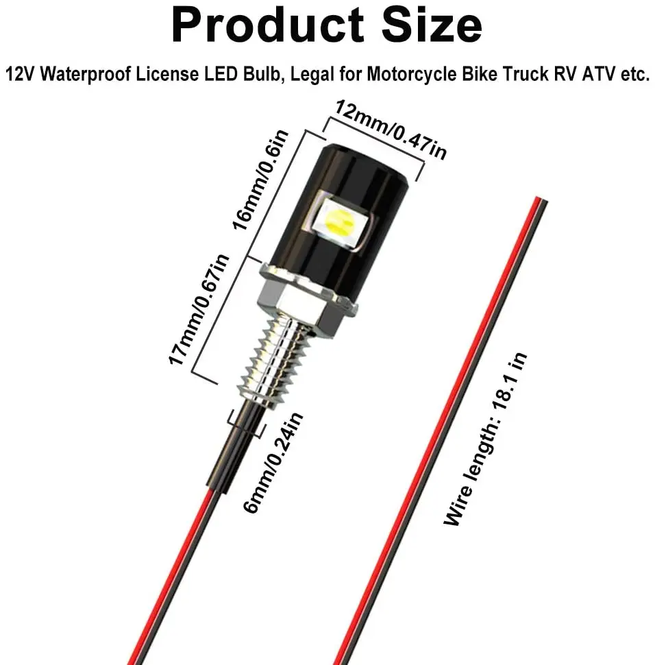 Luces LED para placa de matrícula de motocicleta y coche, Bombilla de perno de tornillo delantero trasero, fuente de luz, 12V, 5630 SMD