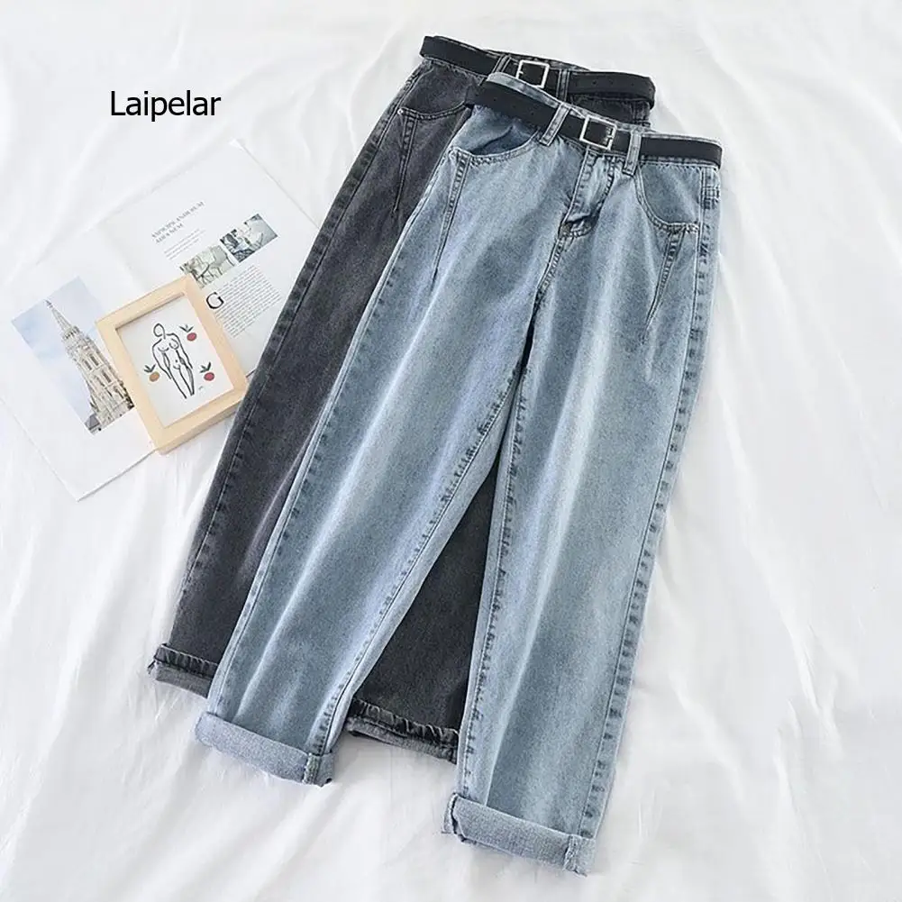 Women Jeans Loose Colorfast Cotton High Waist Straight Pants Wide Leg Denim  Solid Color Streetwear Female Trousers Harajuku