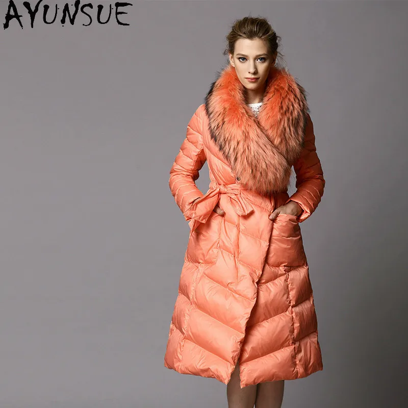 

AYUNSUE Natural Raccoon Fur Collar Women's Winter Down Jacket Woman Parkas 2020 White Duck Down Coat Female Coats Hiver 1608201