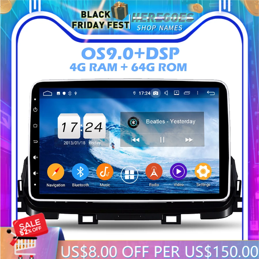 DSP IPS Android 10.0 4GB +64GB + 8 Core Car DVD Player GPS Map Radio Wifi Bluetooth 4.2 2 Din for KIA Sportage 2018