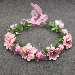 Corona de corona de flores para niñas, diadema Floral nupcial para niños, accesorios para la cabeza, cumpleaños y boda