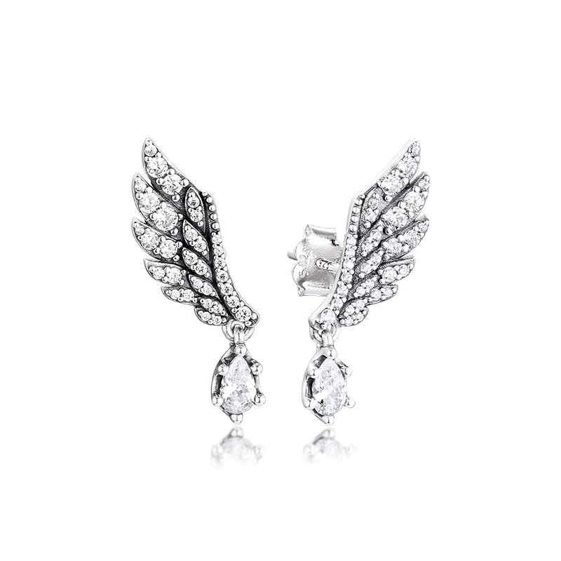 Schlenker Engel Flügel Stud Ohrringe 925 Sterling Silber Ohrringe für Frauen Charme Schmuck 2019 Neue Klar CZ Kristall Mädchen Ohrringe