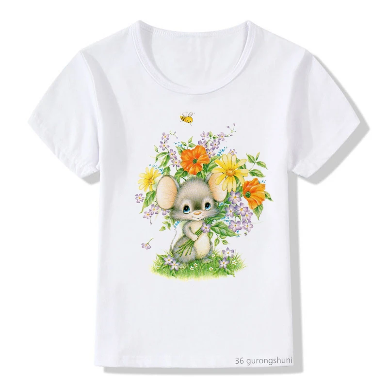 T-shirts for boys/girls funny fat mouse cartoon print kids tshirt Harajuku kawaii girls t shirt summer casual kids camisole tops