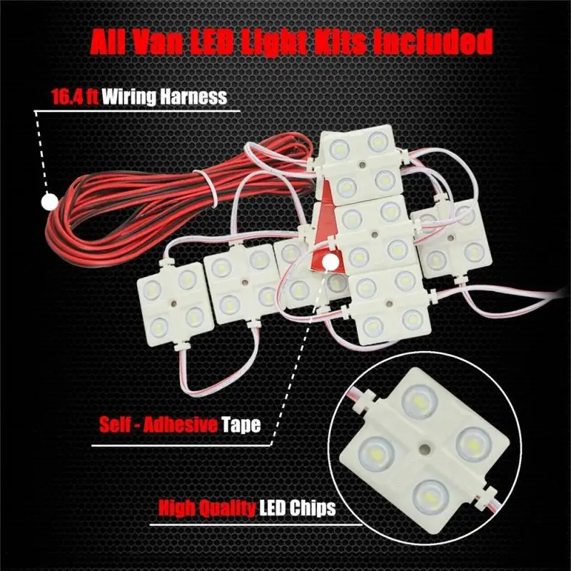 10Pcs 12V LED Trunk Roof Light String Kit Van Interior Ceiling Lighting 2835 LEDs 5m Extension Cable Pickups Boat Caravan RV