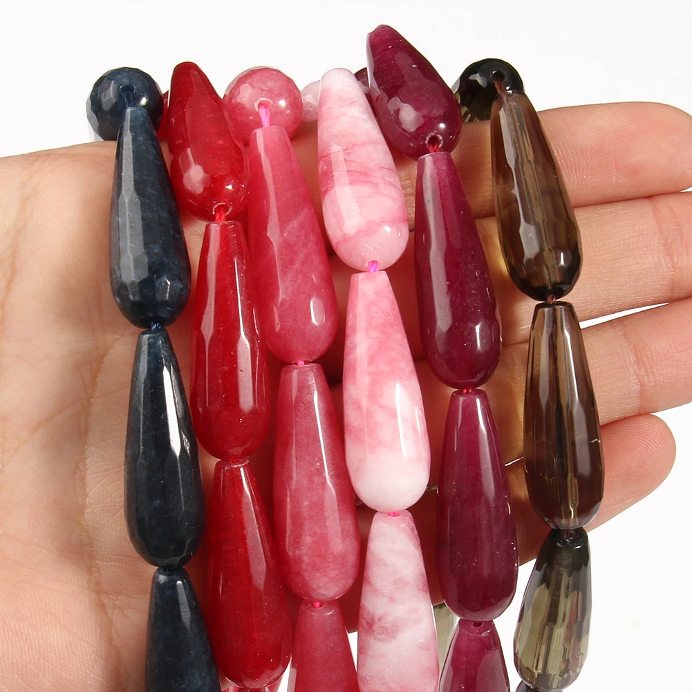 Natural Stone Faceted Rhodochrosite Smoky Quartzs Waterdrop Shape Loose Beads for Jewelry Making DIY Bracelet Accessories 15\'\'