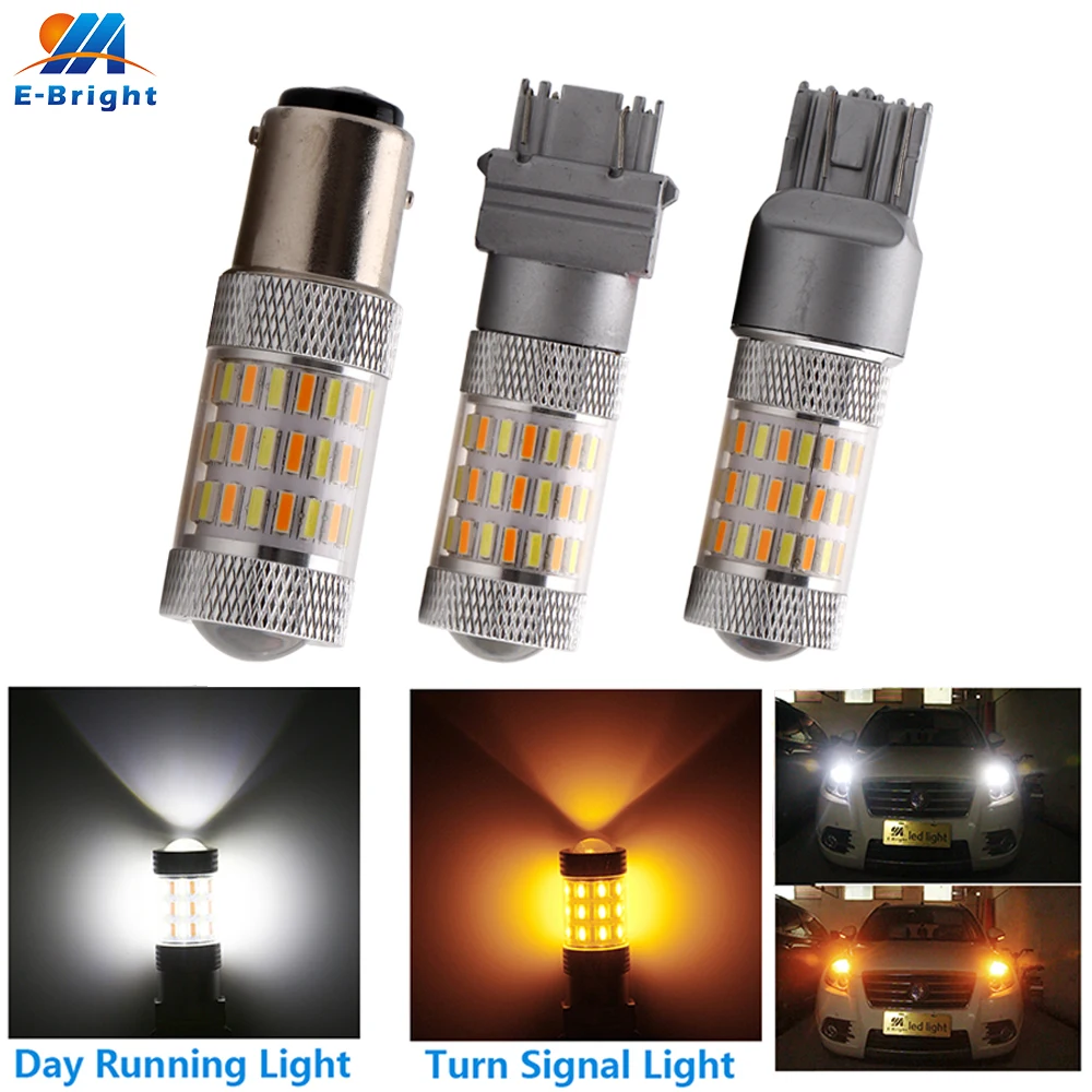 

1Pcs 1157 BAY15D 3157 7443 DC 12V 4014 60 SMD Bulb White&Amber Dual Color LED Bulb Car Turn Signal Driving Light Auto LED Lamp