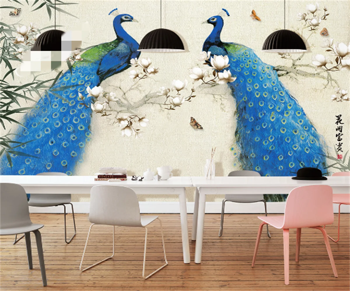 

Southeast Asia Magnolia Peacock Flower and Bird Sofa Background Wallpaper Customize Any Size 3D Wallpaper Mural Photo Photo Wall