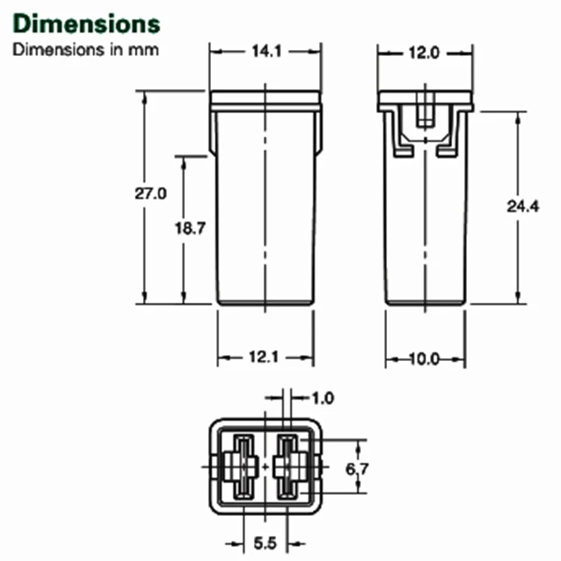 1PC PEC JT 20A 25A 30A 40A 50A 60A Insurance Auto Square Fuse Tube for Car Air Conditioning Insurance Fan Square Automobile Fuse