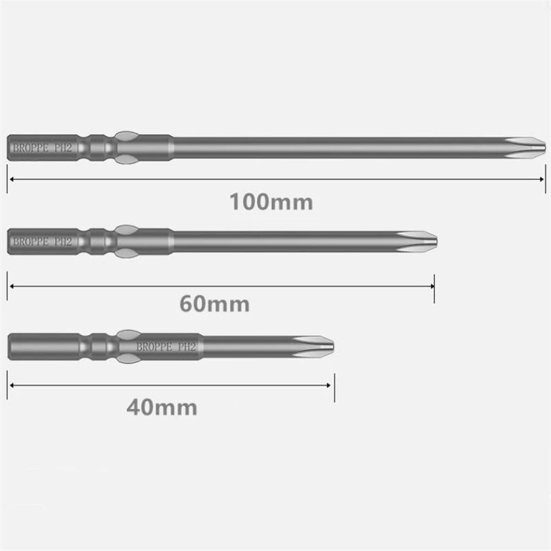 BROPPE 801 Phillips Electric Screwdriver Bit S2 Alloy Steel 5mm Round Shank Strong Magnetic Cross Screwdriver Bit