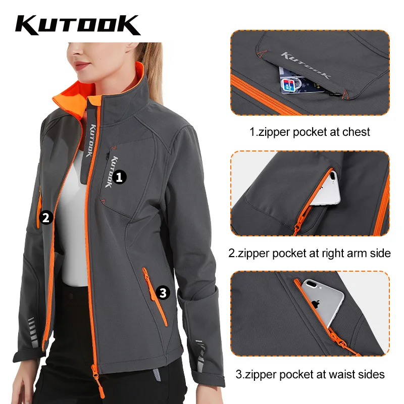 KUTOOK Winter Cycling Jackets for Women Waterproof Bicycle Windbreaker Softshell Clothing Outdoor MTB Bike Riding Rain Jackets