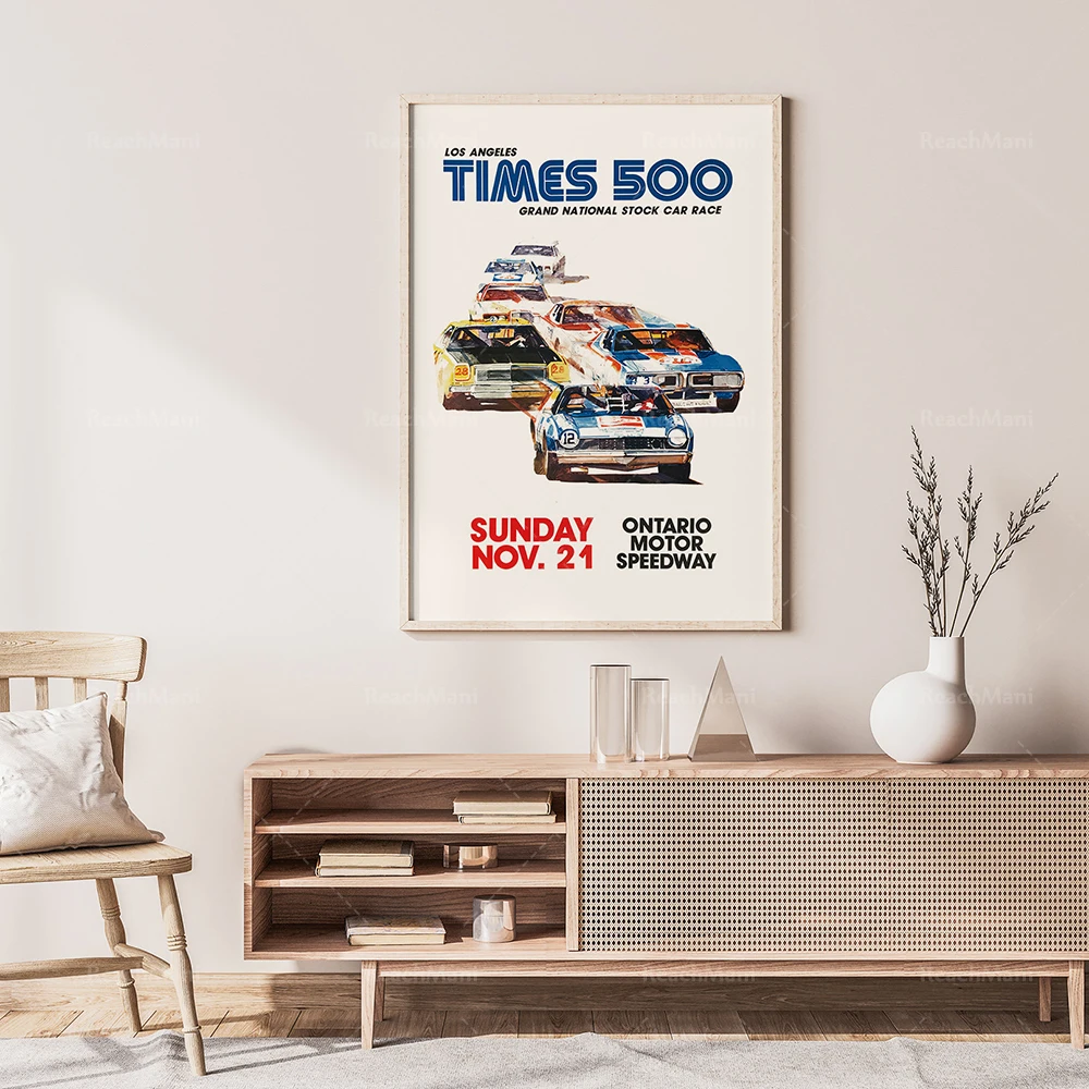 

Vintage Racing Los Angeles Times 500 Nascar Poster 1976 / Ontario Motor Speeday / Garage Decor