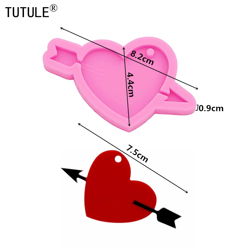 Shiny Heart piercing Arrow Silicone Silicone Love Heart Keychain Mold,Jewelry Pendant Making Polymer Clay  Epoxy Resin Mold