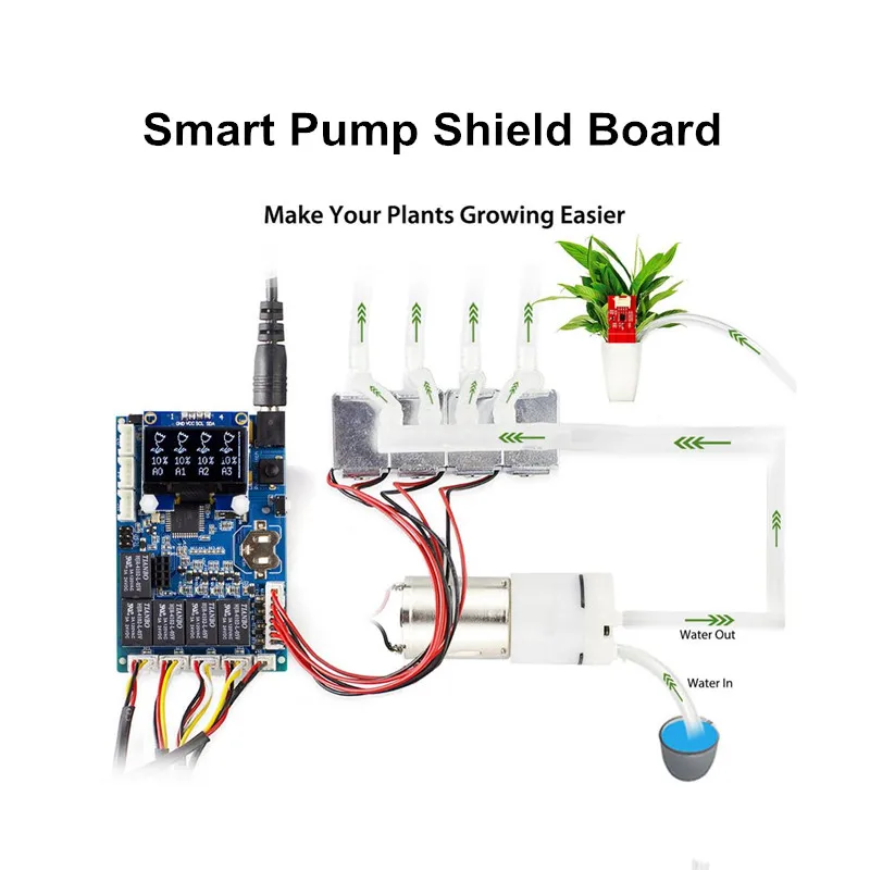 

Elecrow Smart Pump Shield Board Electronic DIY Automatic Smart Plant Watering for Arduino Capacitive Soil Moisture Sensor