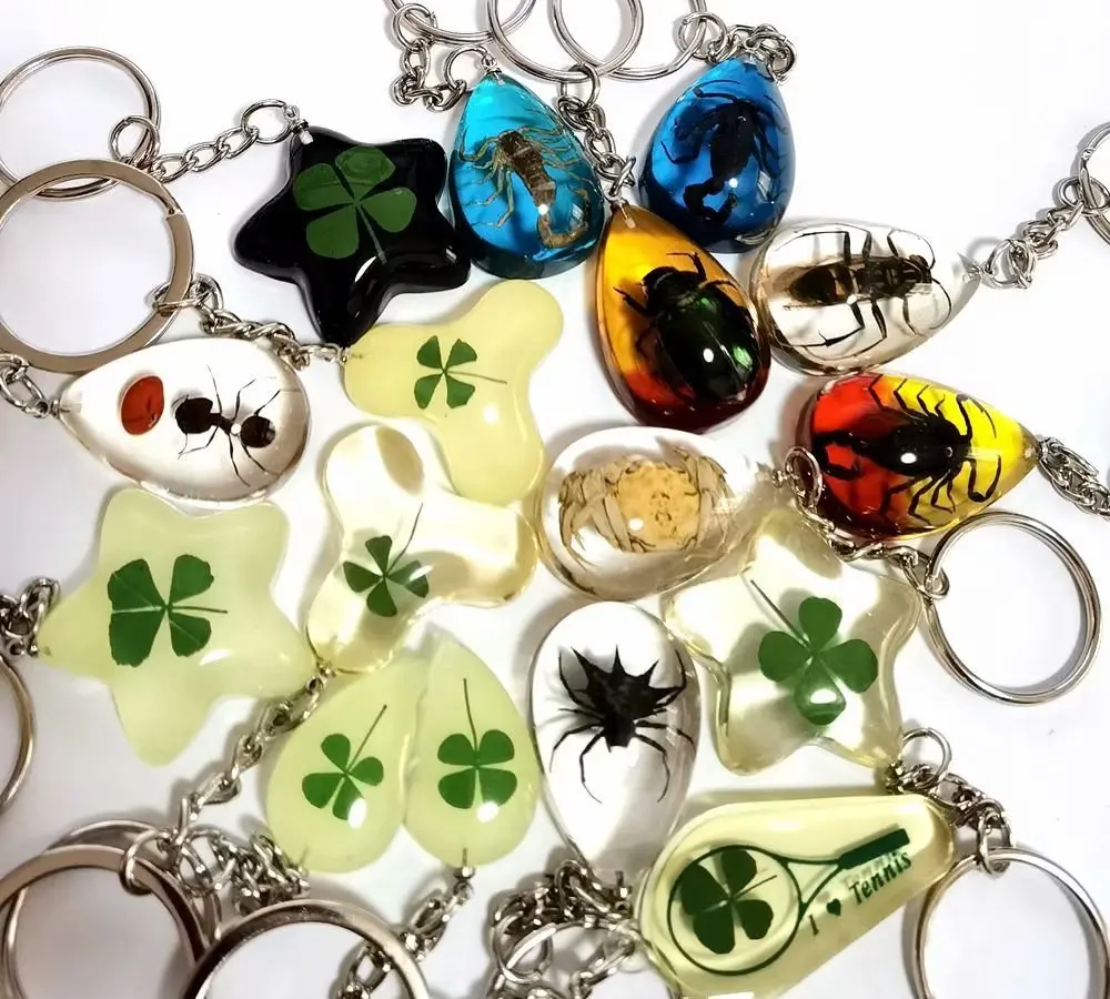 16 pcs fashion real scorpion king cran ant four leaf clover beetle charming keychain