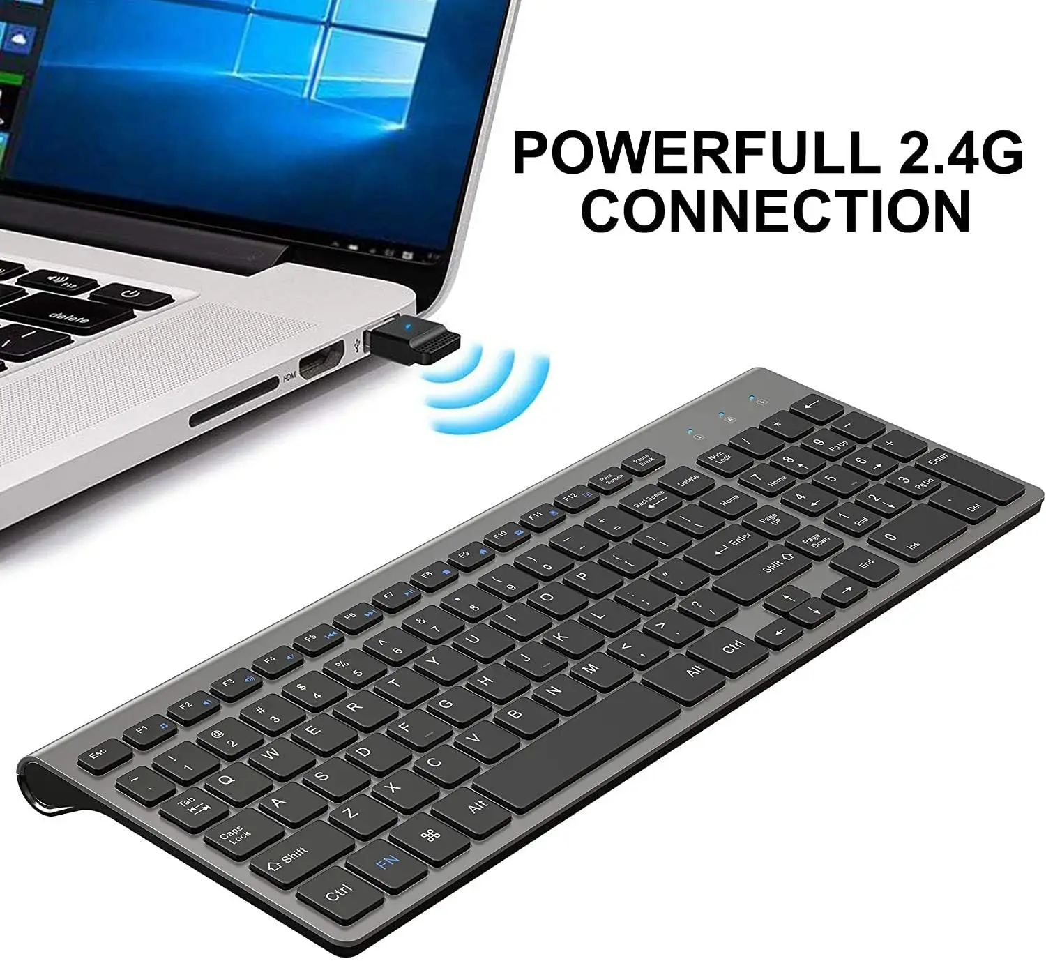 Ru/es/layout, teclado sem fio, tamanho completo portátil, conexão estável usb, adequado para computadores portáteis, desktops, cinza do computador portátil