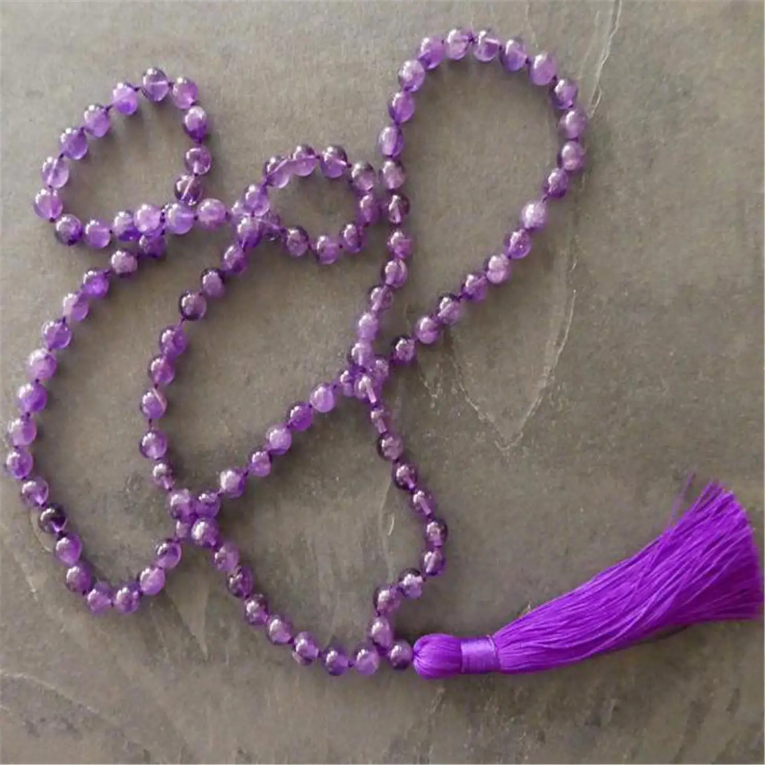 8Mm Amethyst 108ลูกปัด Handmade พู่สร้อยคอจิตวิญญาณทิเบตโยคะสวดมนต์ Spiritua พระพุทธศาสนา