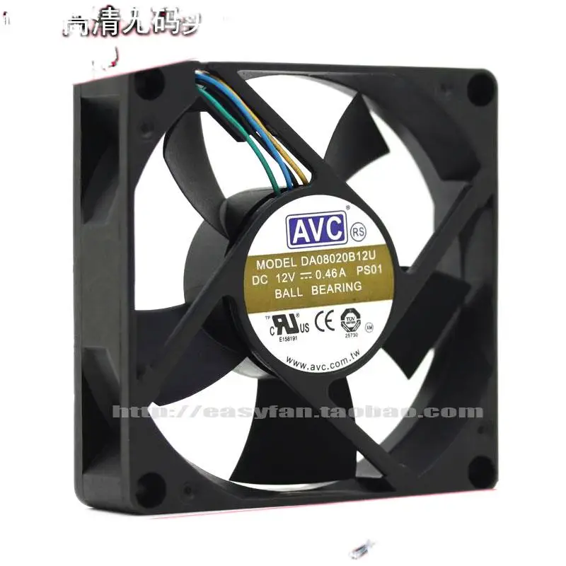 

AVC DA08020B12U 12V 0.46A 8CM 4-wire Dual Ball Bearing Temperature Control Chassis Cooling Fan Cooler