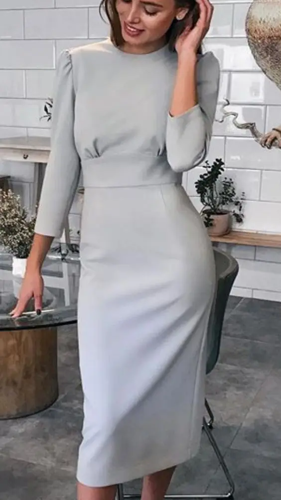 

2024 Mother of The Bride Dresses for Wedding Party Simple Sheath Three Quarter Sleeves Tied Ribbon Back Elegant Silver Women Mom