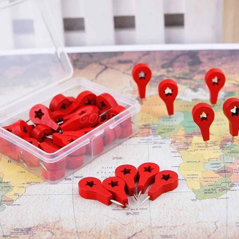 40 Pcs Map Markers Wooden Drawing Photo Wall Studs Cork Board Pins Thumbtack Pushpins Painting Tool Au13 19 Droship