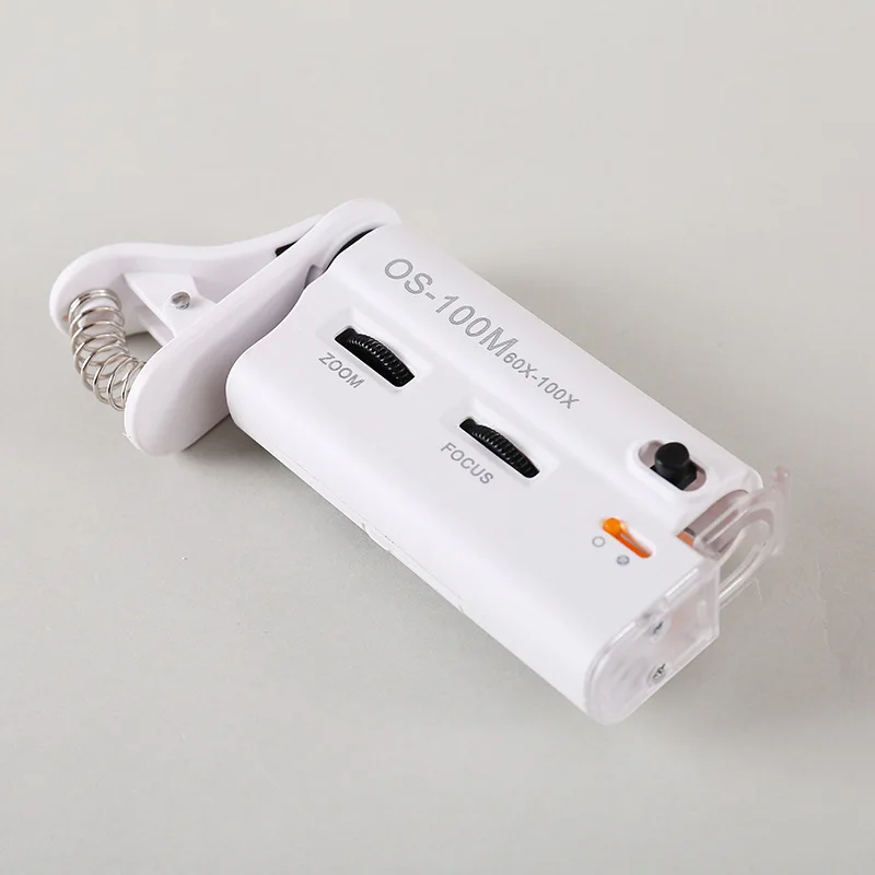 Microscope portable à pince universelle pour téléphone portable réglable, lampe LED UV, réglage de la lumière froide et chaude, 60X -100X