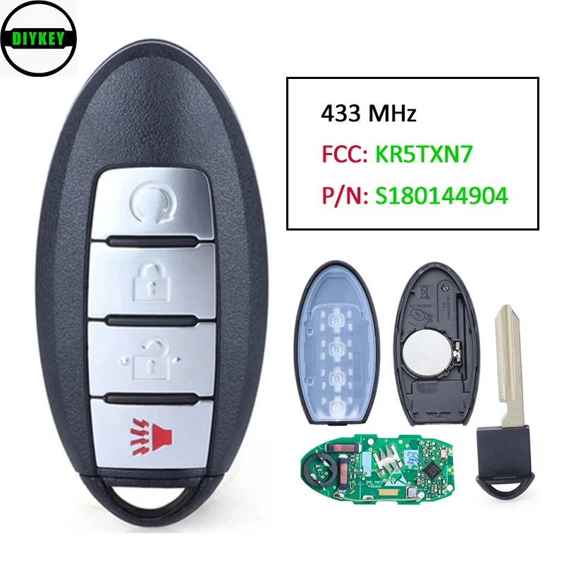 

DIYKEY 433MHz 4A Chip S180144904 FCC ID: KR5TXN7 Keyless-go Smart Remote Car Key Fob 4 Button for Nissan Pathfinder 2019-2020