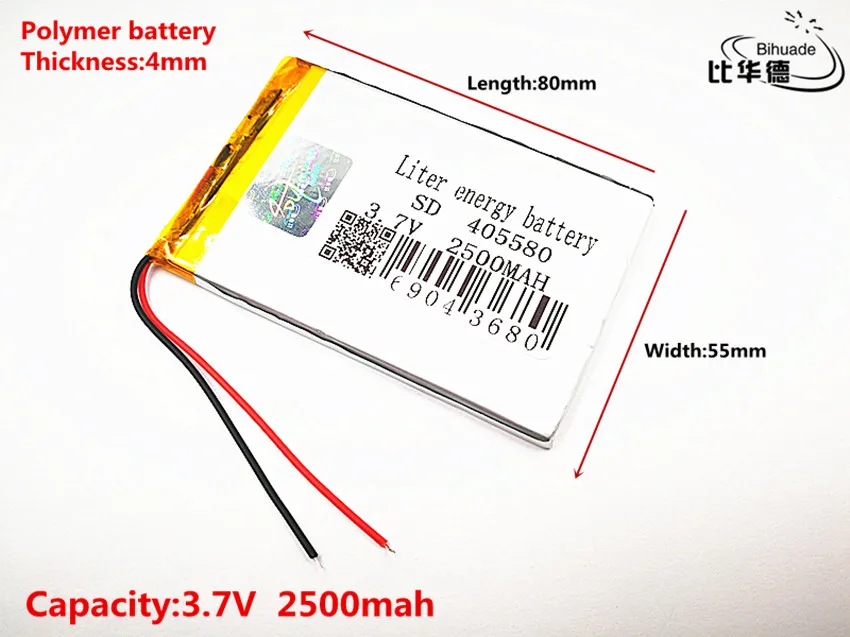 Liter batería de energía de buena calidad, 3,7 V,2500mAH, 405580 polímero de iones de litio/Li-ion, para tableta, pc, GPS,mp3,mp4