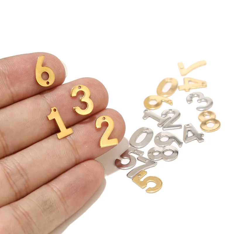 100pcs Random Stainless Steel Number 0-9 Digital Charms Gold DIY Pendant for Bracelets Necklace Jewelry Making Craft 11mm