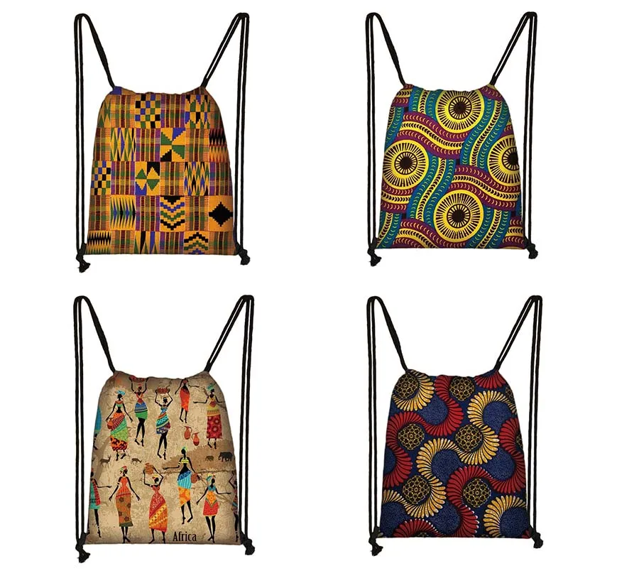 African Women Drawstring Bag Afro Girls Travel Bag Ladies Small Backpack Kids Bookbag Gift Storage Bags