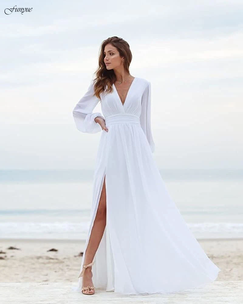 Frauen Langarm Seite Slit Gefaltete Lange EINE Linie Brautjungfer Kleider für Hochzeit Formale Chiffon Abendkleid Prom Kleid 2022