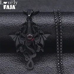 Gothic Witchcraft Dragon Pendants Satan Viking Wolf Owl Wizard Necklace Stainless Steel Goth Dragon Black Men‘s Necklace Jewelry
