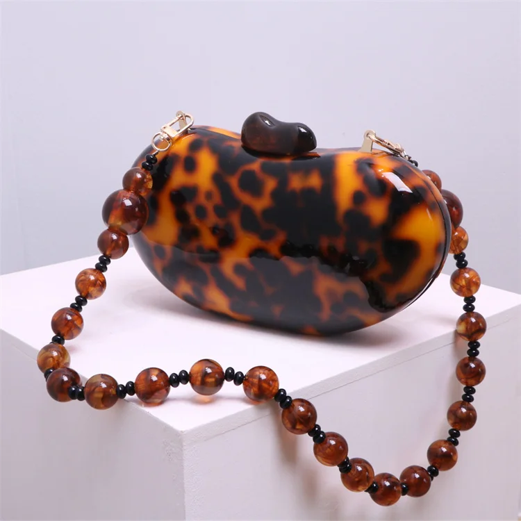 【Wander Lamar】Funky Vintage Irregular Leopard Hawksbill Turtle Color Acrylic Clutch Bag For Woman Party Evening