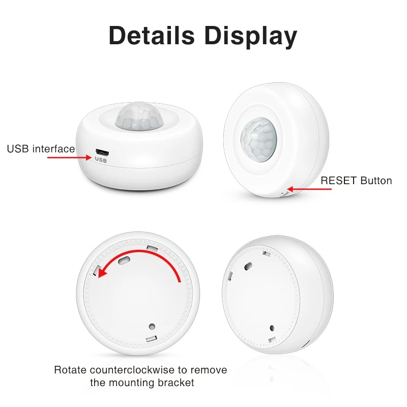 Tuya-Sensor de movimiento PIR con WiFi, Detector de movimiento con carga USB, aplicación Smart Life, sistema inalámbrico de seguridad para el hogar