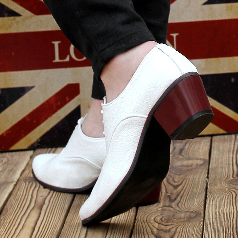 2021 Luxury Men Dress Wedding Shoes Crocodile Leather 6cm High Heels Fashion Pointed Toe Heighten Oxford Shoes Party Prom Shoe