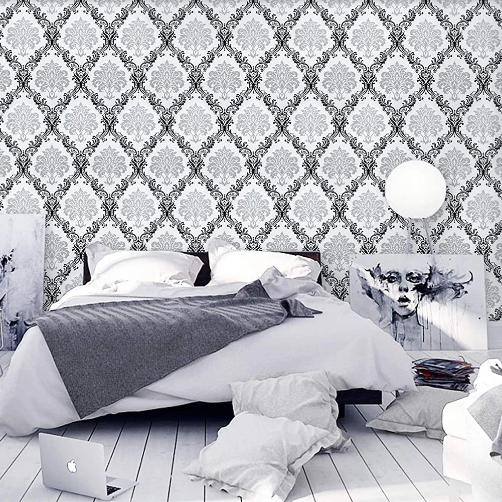 10M Luxury Victorian Damask Wallpaper Roll Home Decor Living Room Bedroom Metallic Floral Wall Contact Paper Self Adhesive