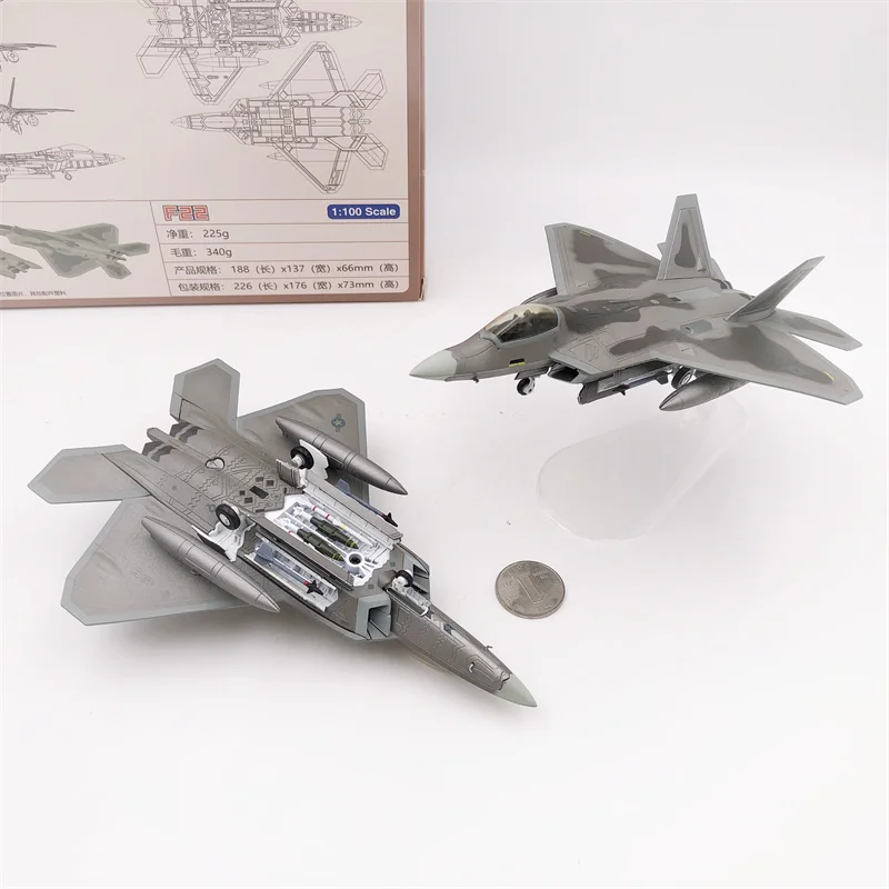 Wltk USAF F-22 Raptor Stealth Fighter Battled Version 1/100 Diecast Model