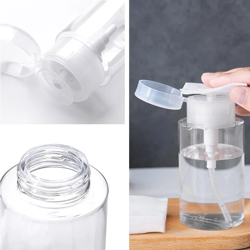 100ML/200ML Portable Makeup Remover Pumping Bottle Nail Remover Bottles Transparent Pump Liquid Dispensers