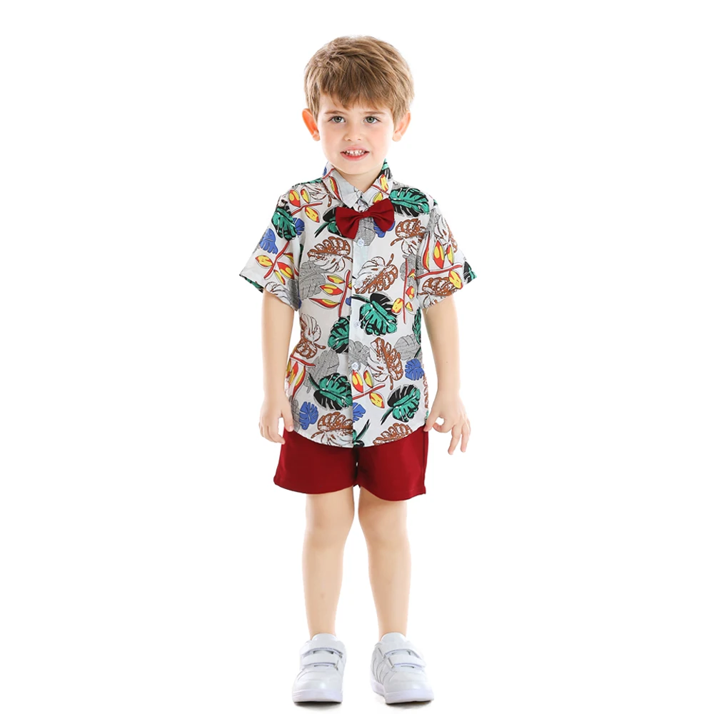 Tem Doger Boy Clothing Sets 2019 Kid Boys Clothes Shorts Sleeve Floral Tie Shirt+Shorts 2PCS Outfits Summer Children Boy Clothes