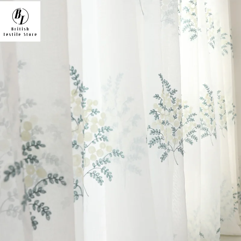 Modern Embroidered Tulle Curtains Window Screen for Living Room Bedroom Tree pattern Voile Sheer Curtains for Kitchen Door Drape