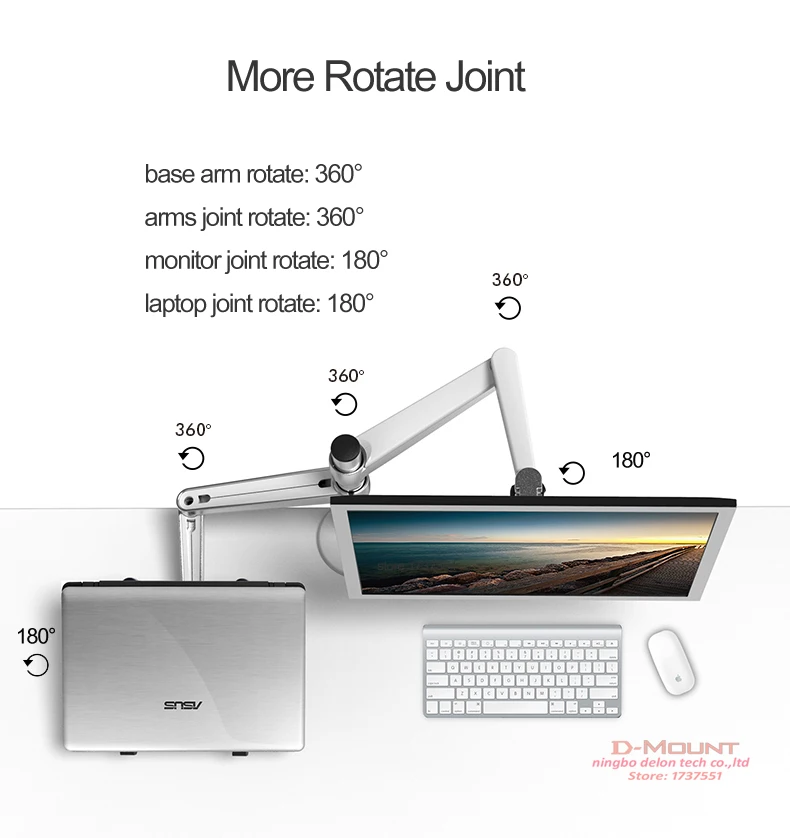 OA-7X Multimedia Desktop Dual Arm 27inch LCD Monior Holder+ Laptop Holder Stand Table Full Motion Dual Monitor Mount Arm Stand