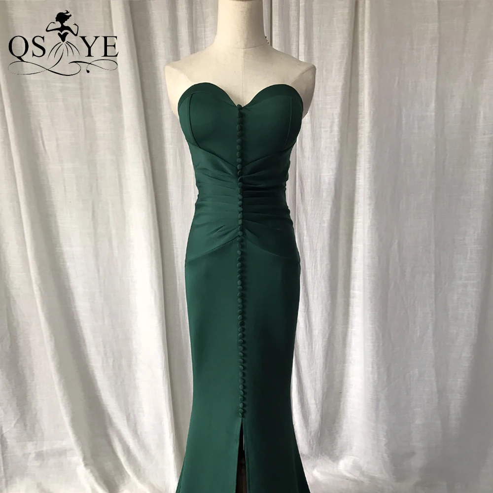 QSYYE Front Split Green Mermaid Long Prom Dress 2021 Stretch Ruched Evening Dress Buttons Formal Gowns Party Sweetheart Vestido